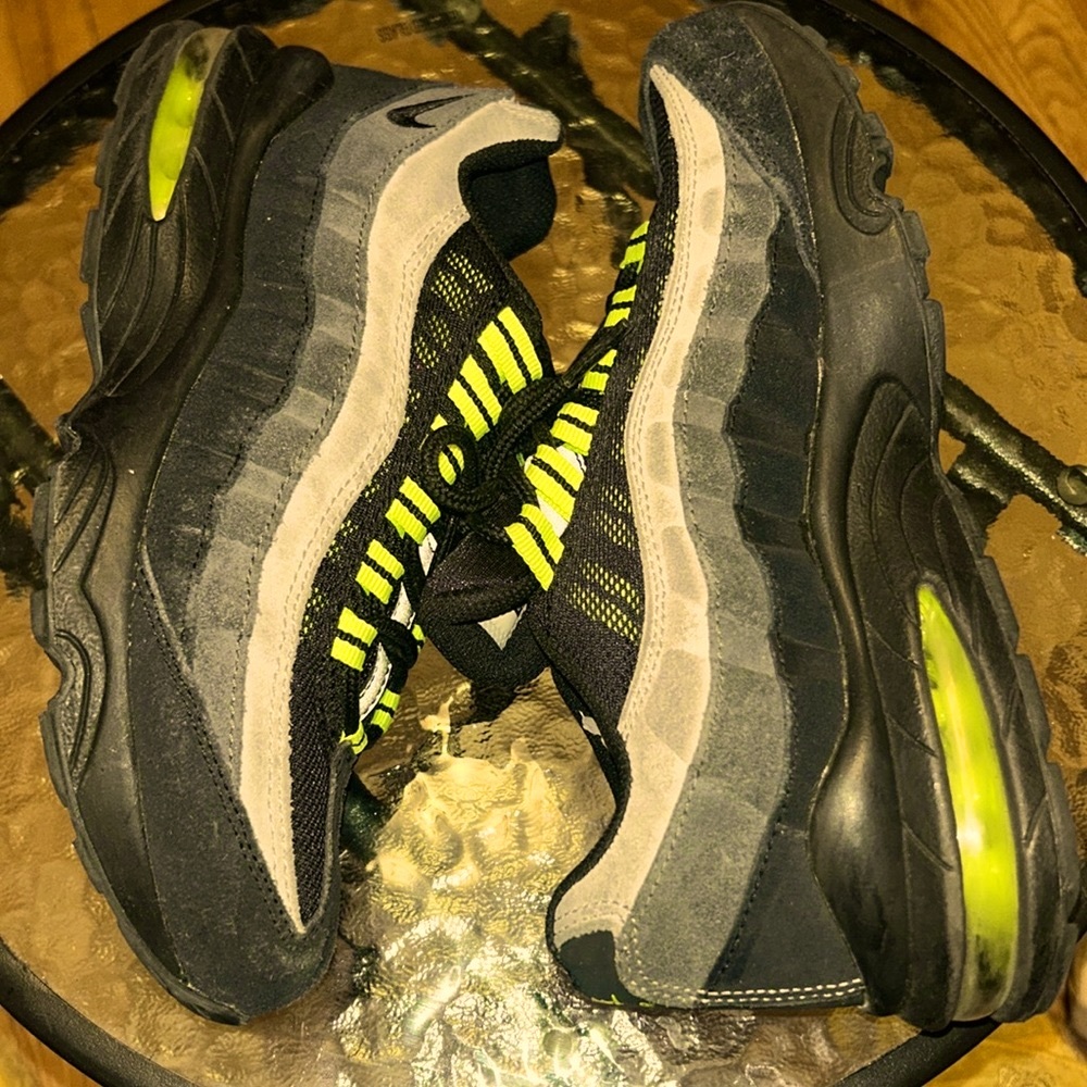 Air Max Nike black grey and neon green sneakers size 5.5y only $30